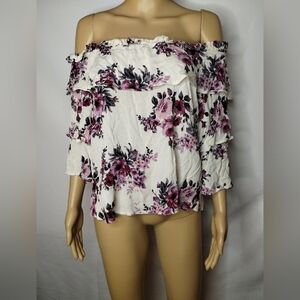 Ivory Love women's size xl off the shoulder top blouse shirt floral